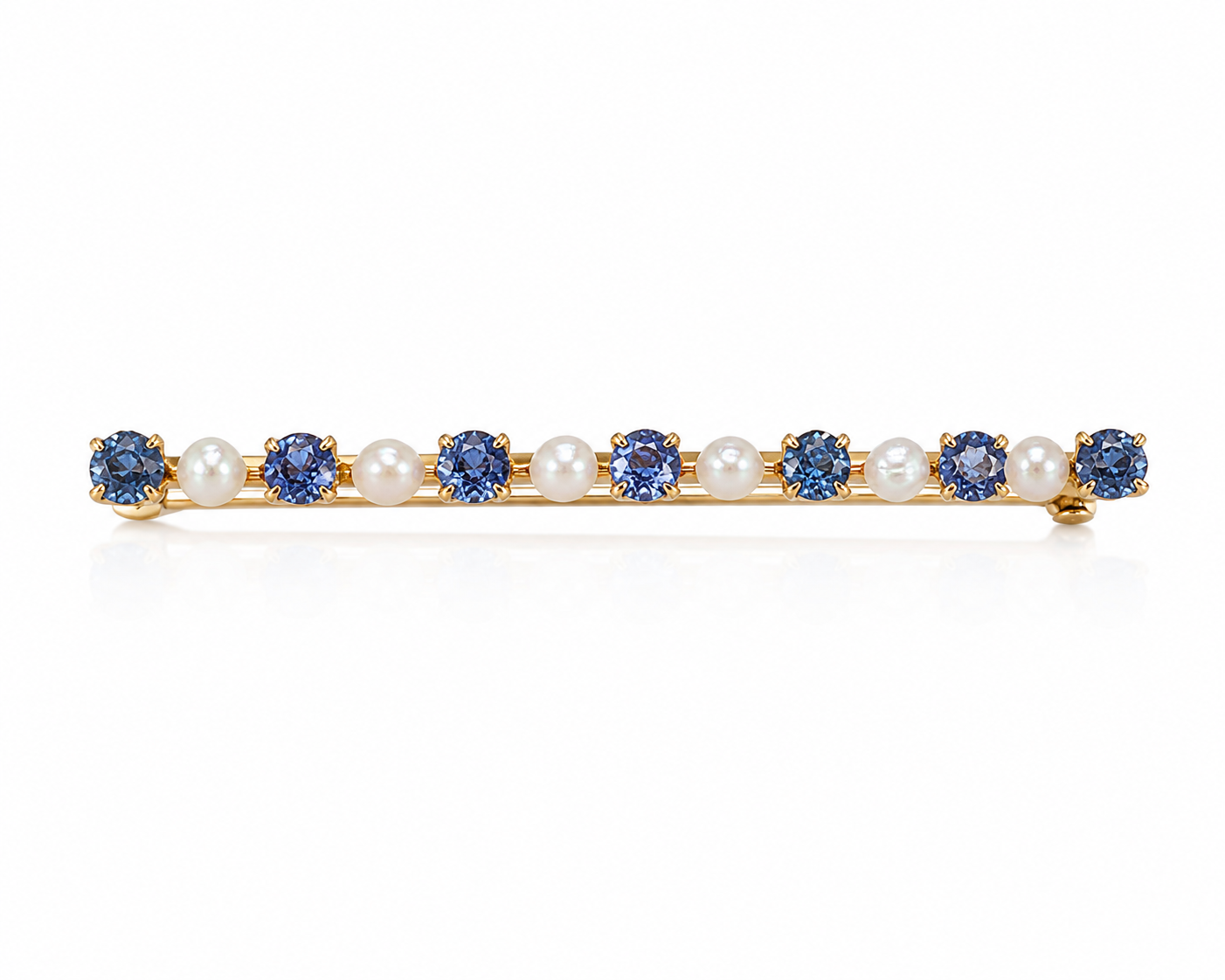 14KY Estate Montana Sapphire and Pearl Bar Pin