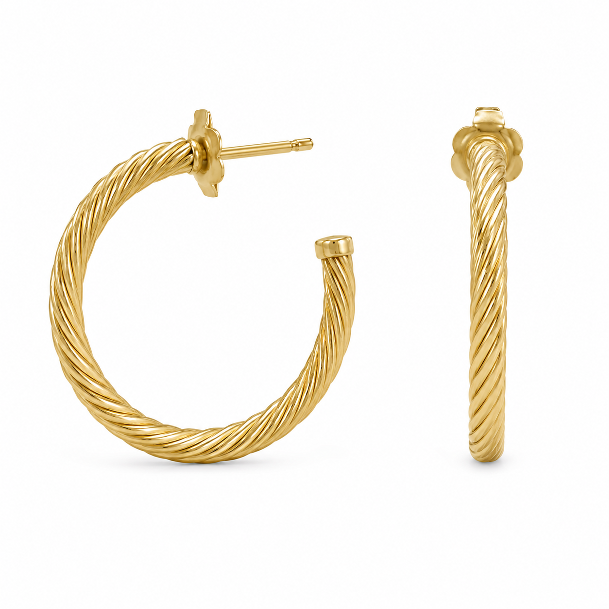 18KY Estate Twisted Wire Hoop Earrings