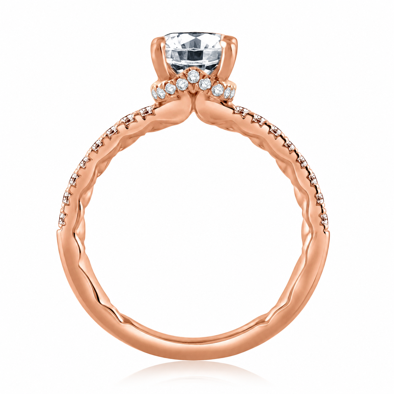 14KR A. Jaffe Oval Solitaire Engagement Ring with Under Halo