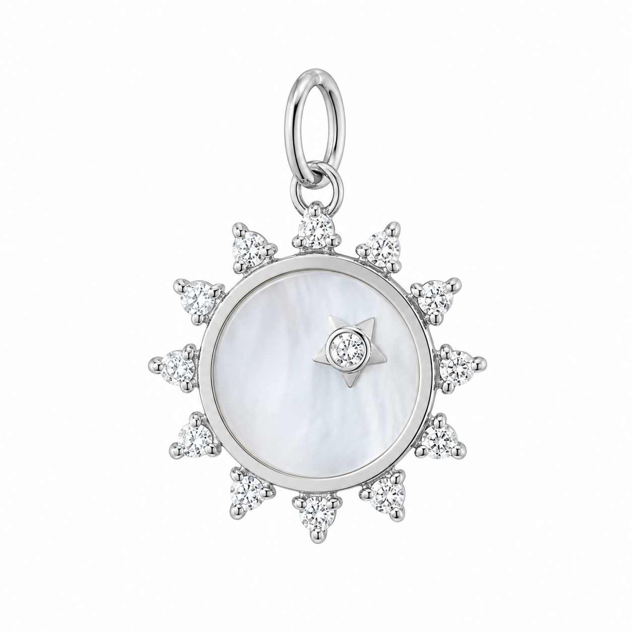 SS Mini Mother Of Pearl Sapphire "Happiness" Sun Charm