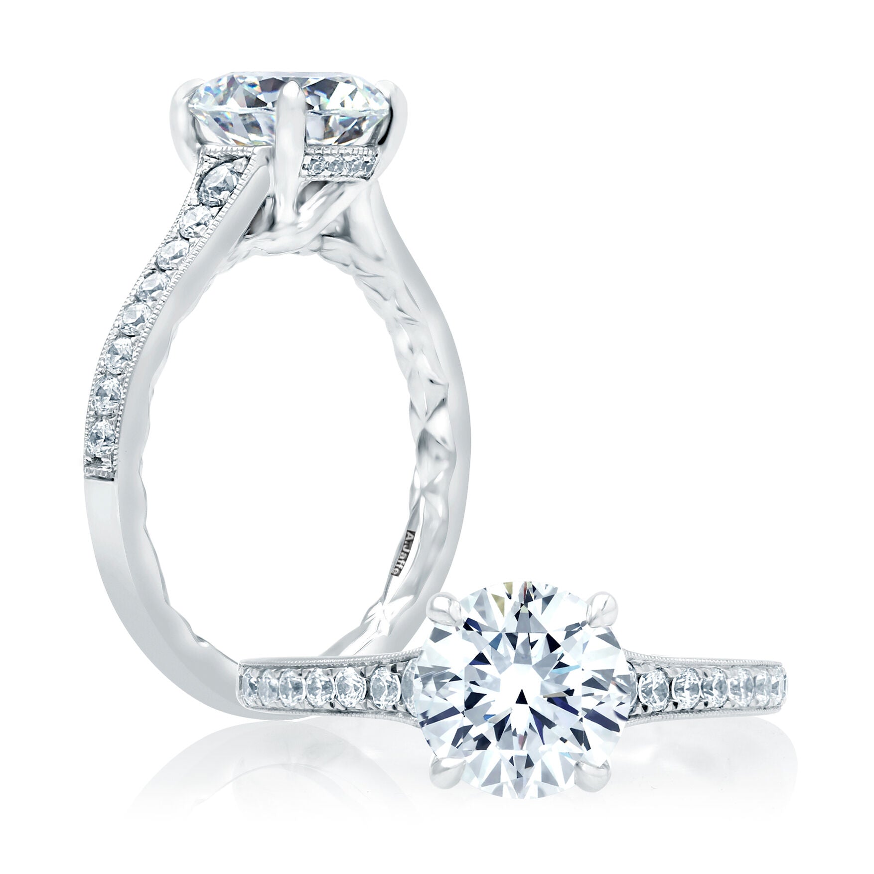 18KW A. Jaffe Round Milgrain Engagement Ring with Under Halo