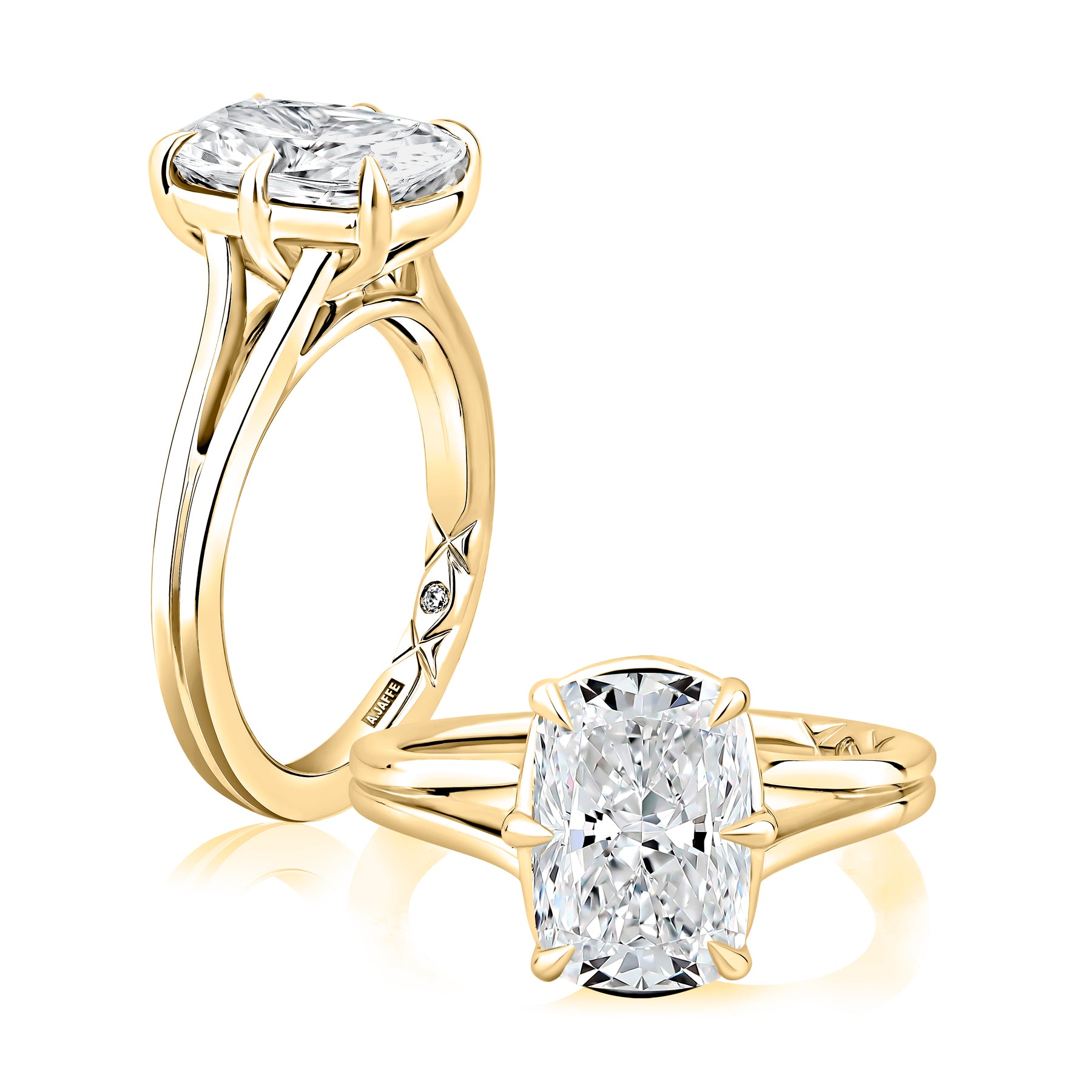 14KY A. Jaffe Elongated Cushion Solitaire with Split Shank Engagement Ring