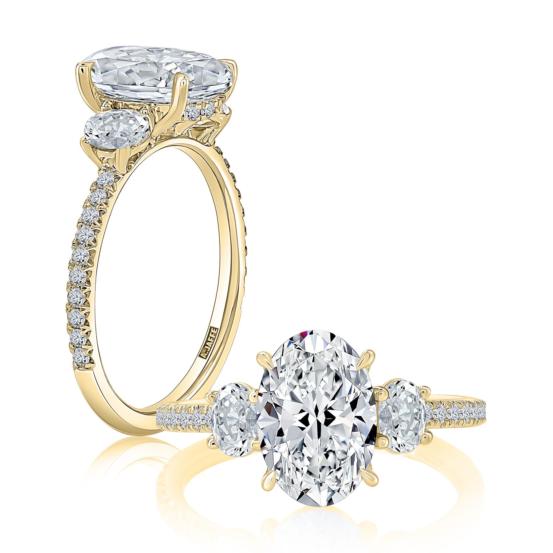14K YELLOW GOLD 3 STONE DIAMOND ENGAGEMENT RING