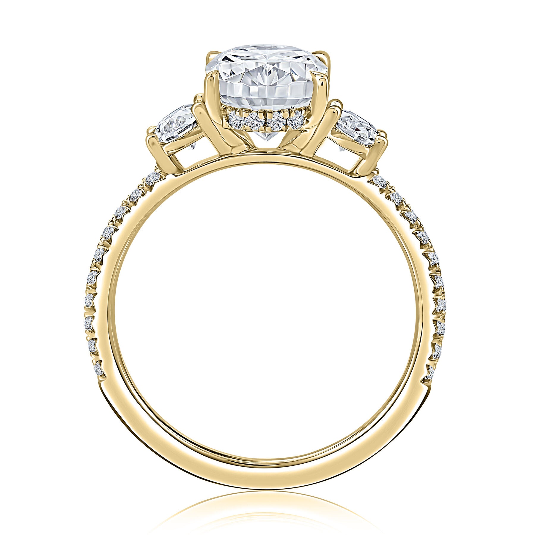 14K YELLOW GOLD 3 STONE DIAMOND ENGAGEMENT RING