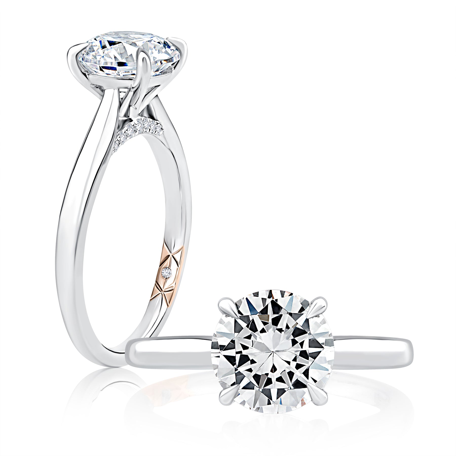 14KW A. Jaffe Round Solitaire Engagement Ring with Diamond Accent