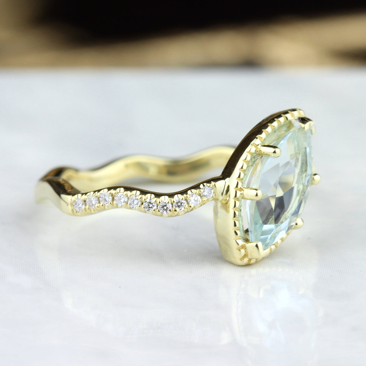 18KY Parade in Color Marquise Aquamarine Contemporary Ring
