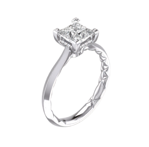 14KW A. Jaffe Princess Cut Solitaire Engagement Ring with Under Halo