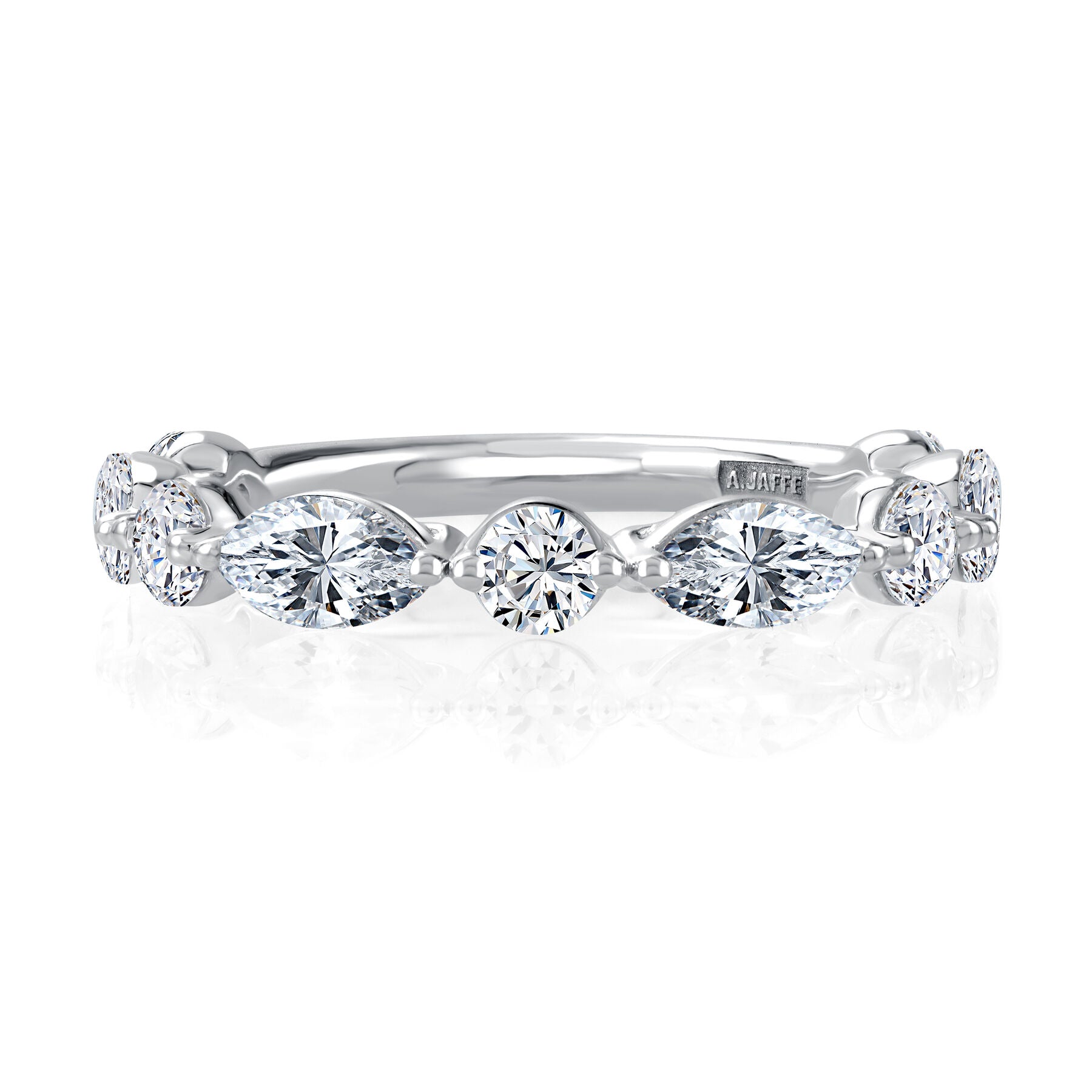 14KW Alternating Marquise and Round Diamond Wedding Band