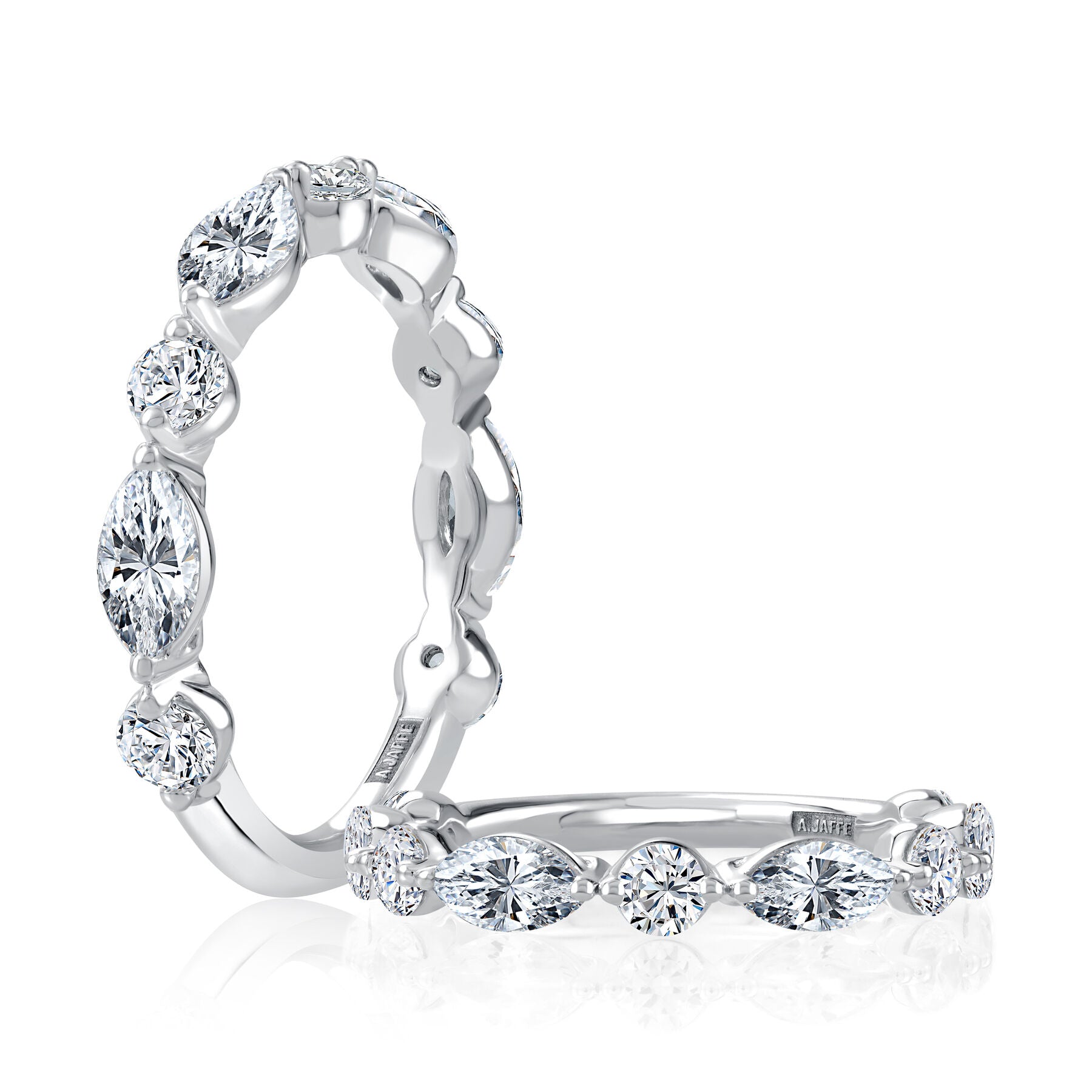 14KW Alternating Marquise and Round Diamond Wedding Band