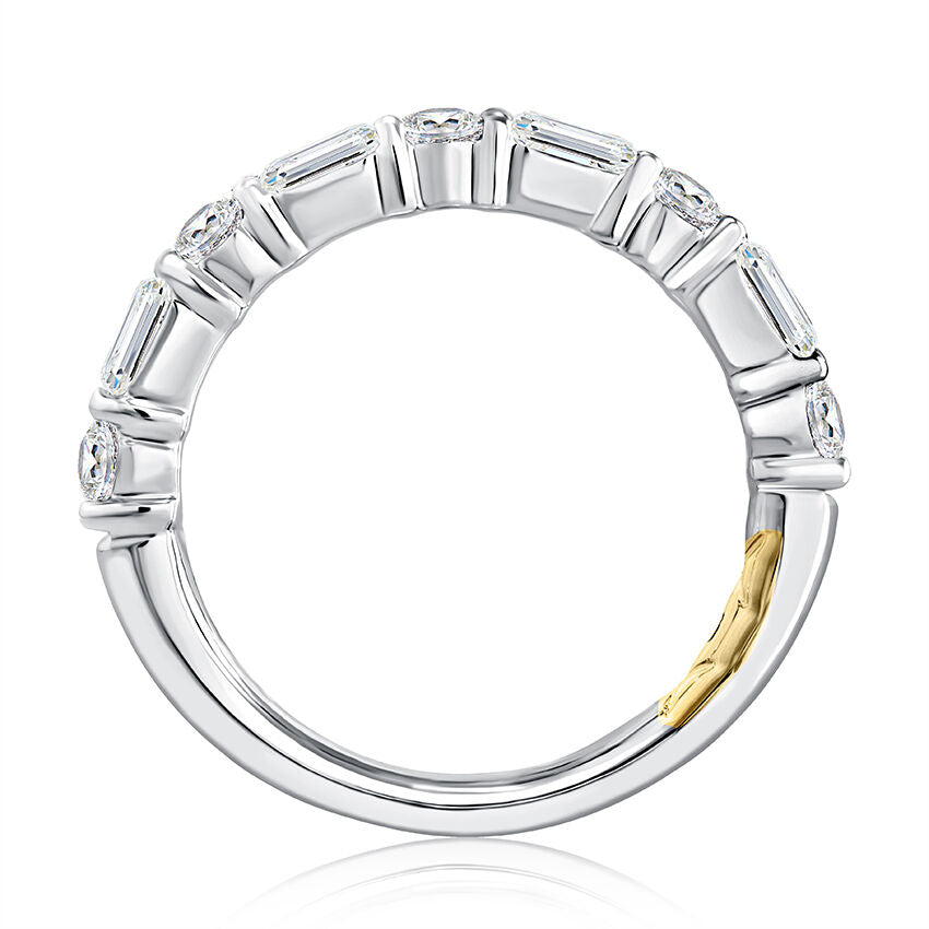 14KW A. Jaffe Alternating Emerald and Round Diamond Wedding Band
