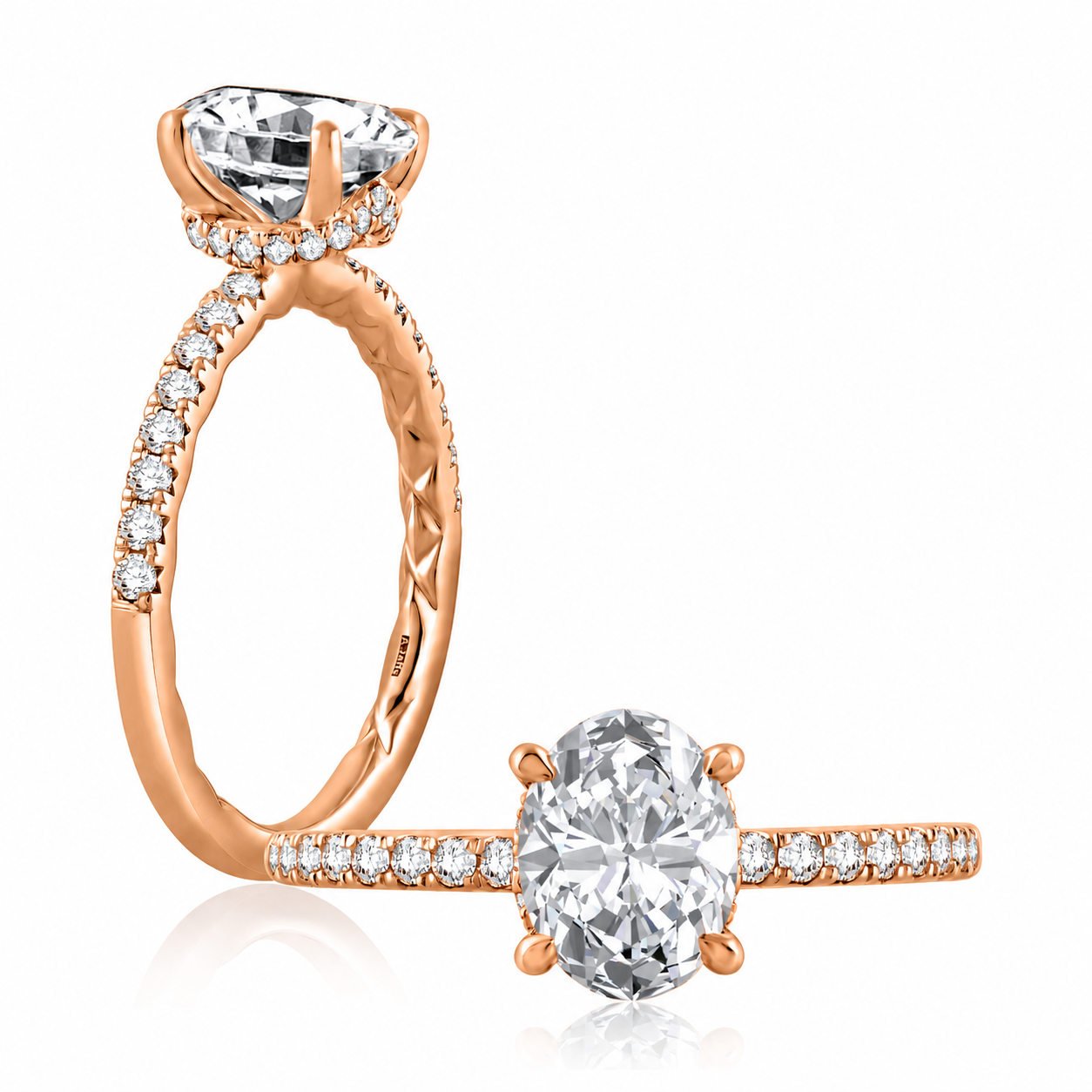 14KR A. Jaffe Oval Solitaire Engagement Ring with Under Halo