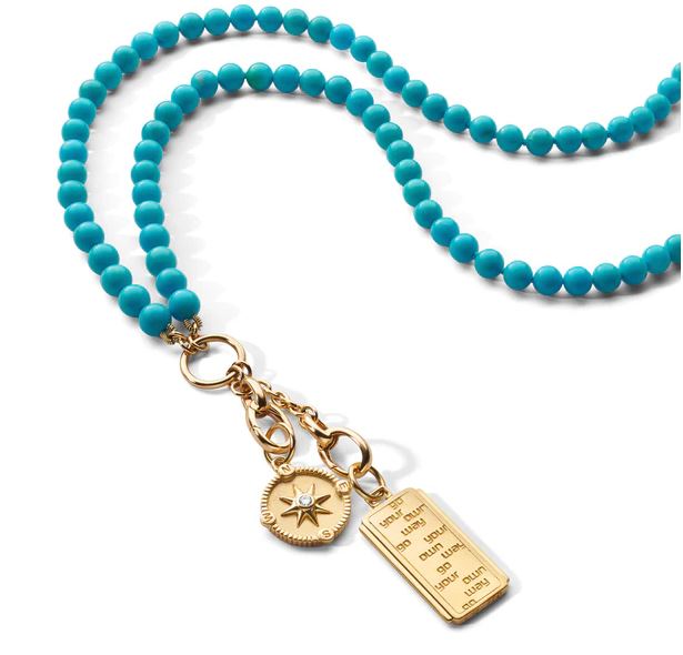 18KY "Design Your Own" Turquoise Necklace, 2 Charm Stations