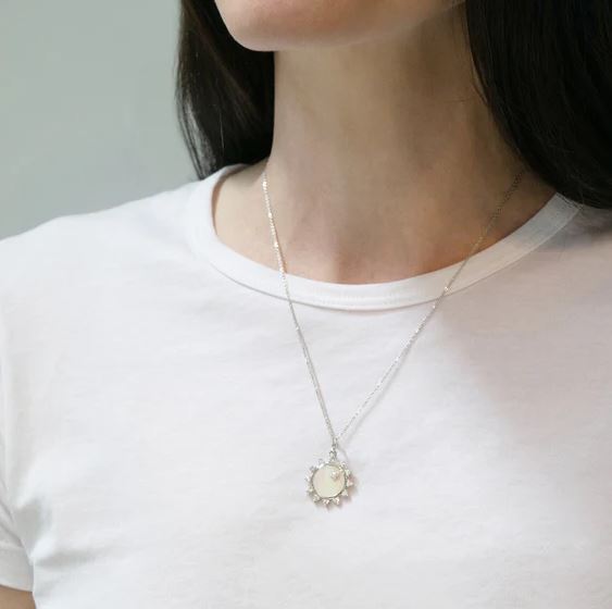 SS Mini Mother Of Pearl Sapphire "Happiness" Sun Charm