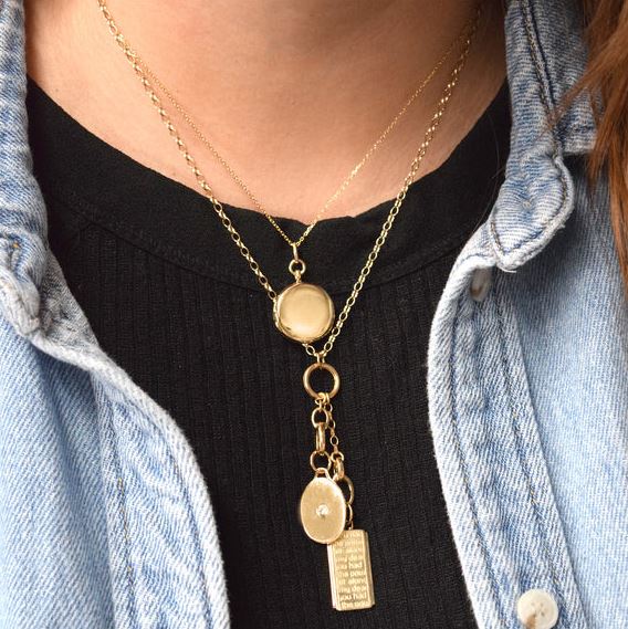 18KY Oval Half Locket With Diamond