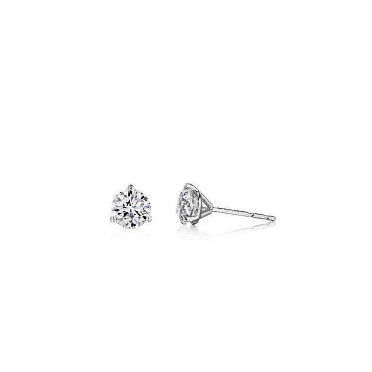14KW THREE PRONG DIAMOND STUD EARRINGS