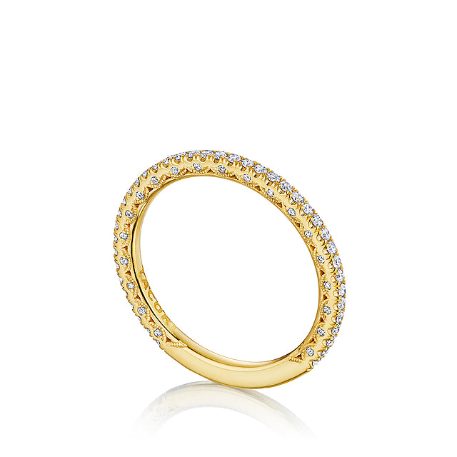 18KY Petite Crescent French Pavé Diamond Wedding Band