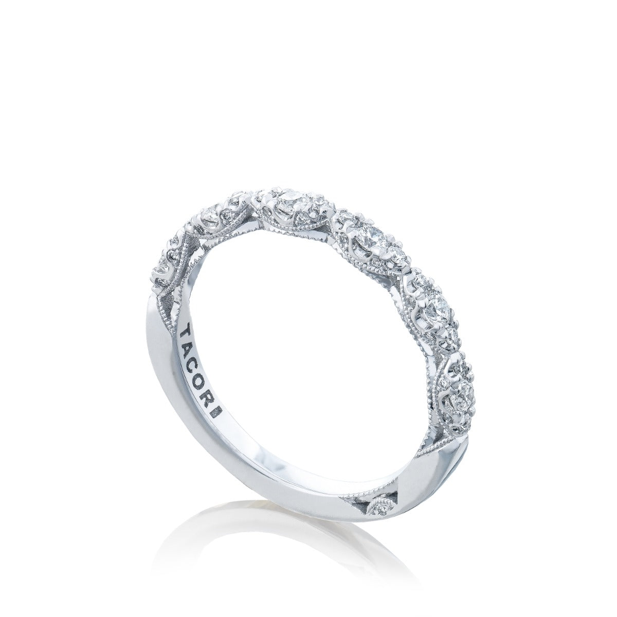 18KW Petite Crescent Marquise Shape Design Detail Wedding Band
