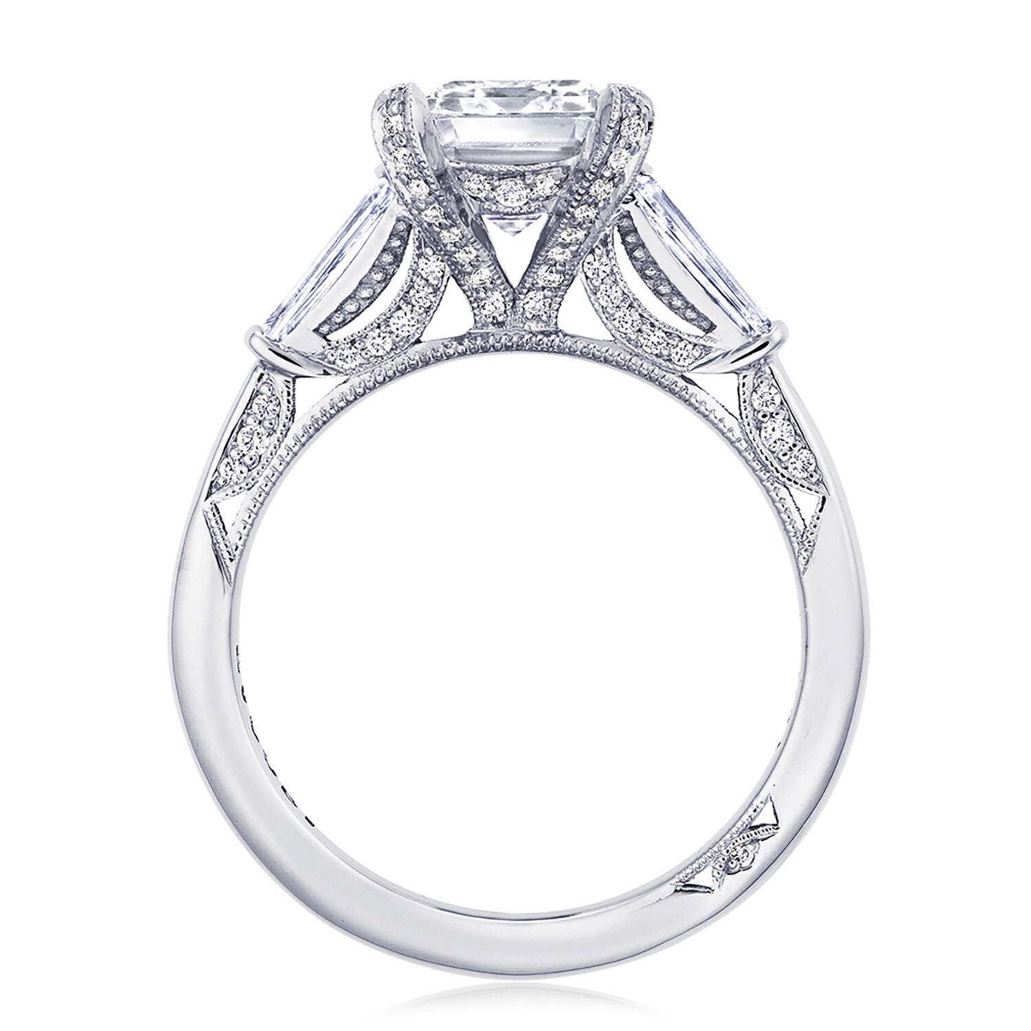 Platinum Tacori Simply Royal 3ct Emerald Cut Three Stone Engagement Ring