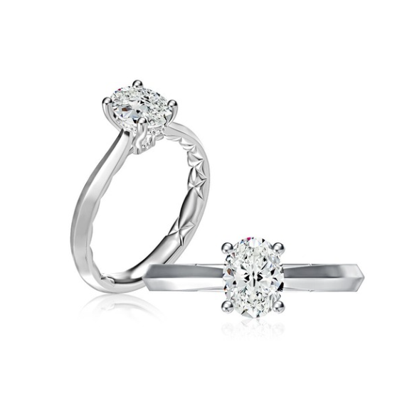 14KW A. Jaffe Oval Solitaire Engagement Ring with Under Halo