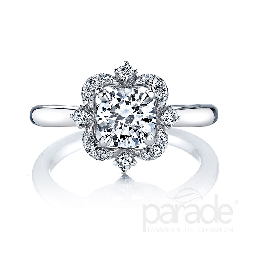 18KW "Hemera" Halo Diamond Semi-Mount Ring
