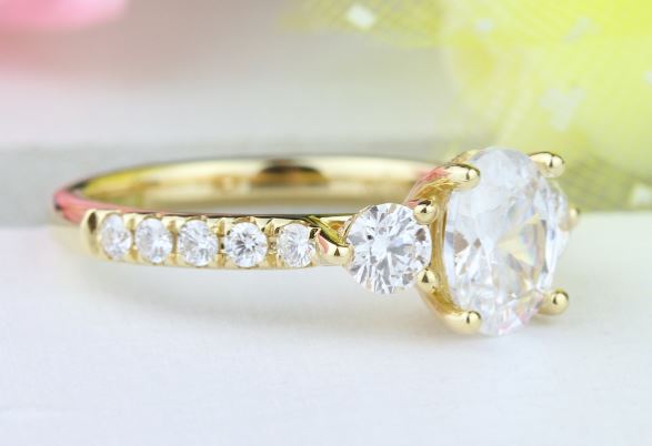 18KY "New Classic" 3 Stone Diamond Semi-Mount Engagement Ring