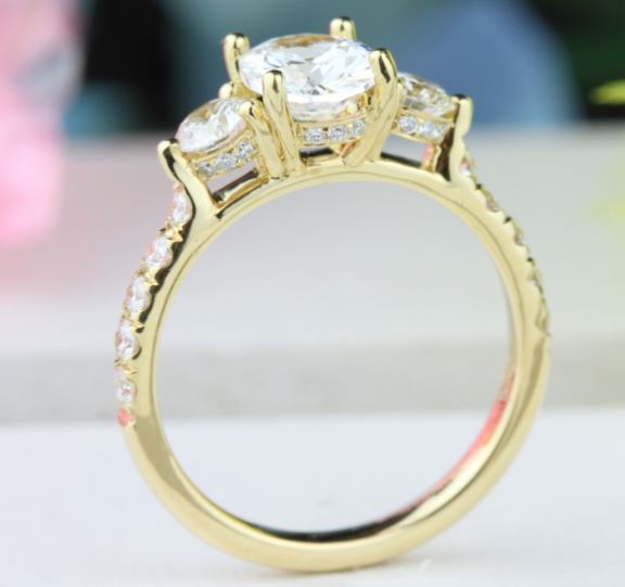 18KY "New Classic" 3 Stone Diamond Semi-Mount Engagement Ring