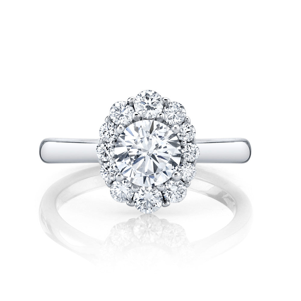 18KY "New Classic" Oval Halo Diamond Engagement Semi-Mount Ring