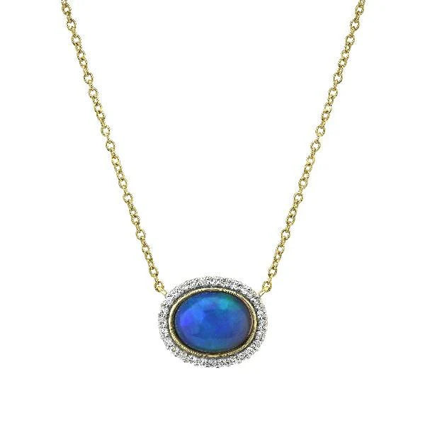 18KY Sloane Street Ethiopian Opal Necklace with Diamond Accent