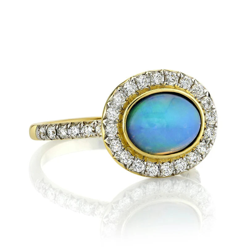 18KY Sloane Street Ethiopian Opal Ring with Diamond Accent