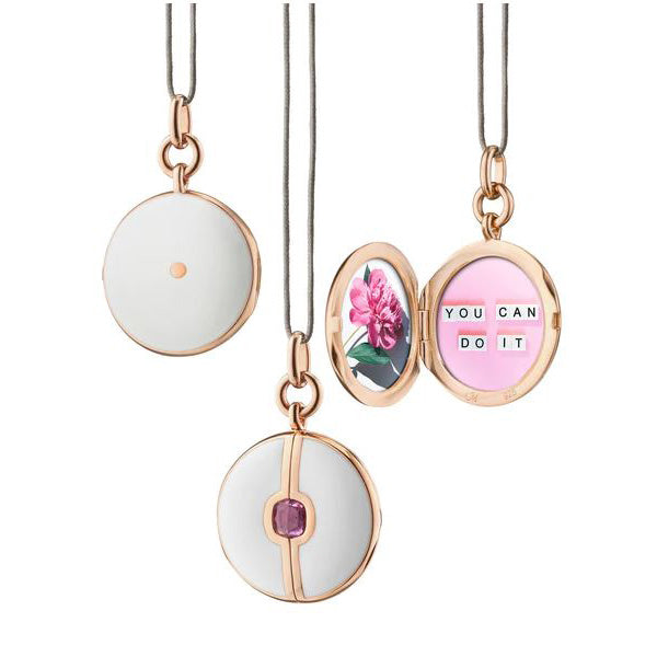 White Enamel And Vermeil Round Locket With Pink Sapphire