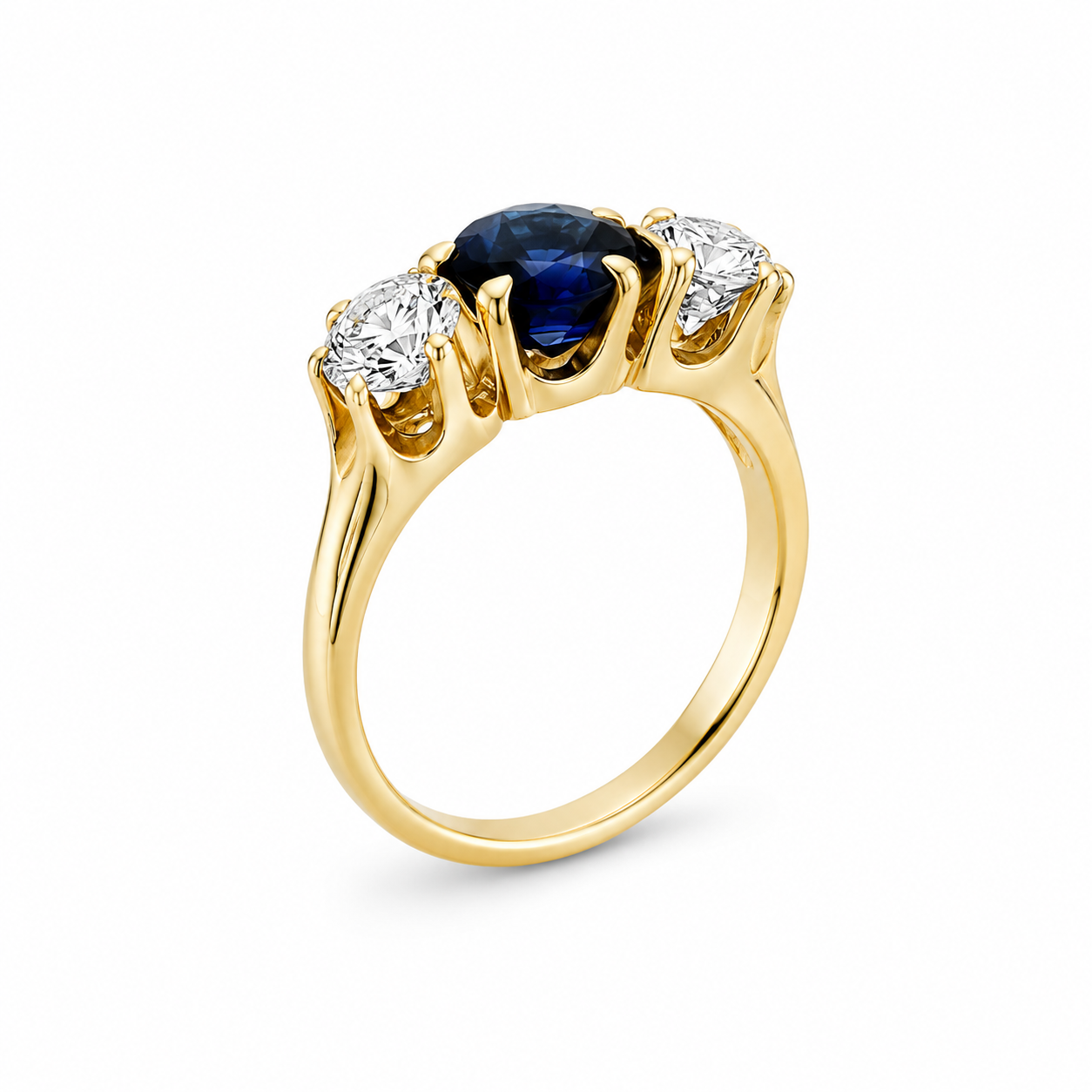 18KY Estate Blue Sapphire and Diamond Three Stone Ring